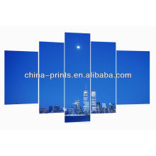 Skyline, grupo, pintura, cinco, painel